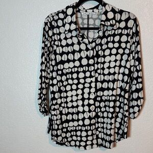 SnoSkins Black & White Polka Dot Button Down 3/4 Sleeve Top Size Medium Artsy